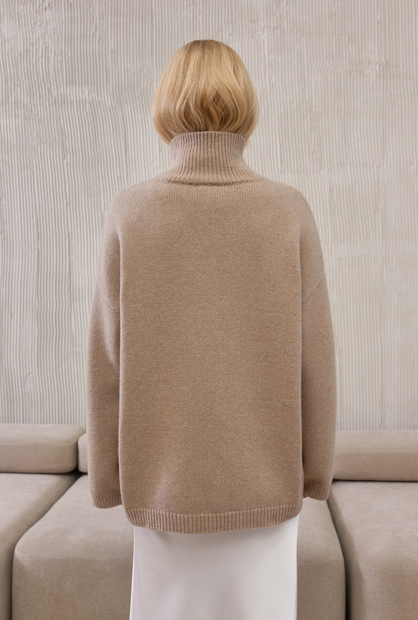 High neck sweater in merino wool and cashmere