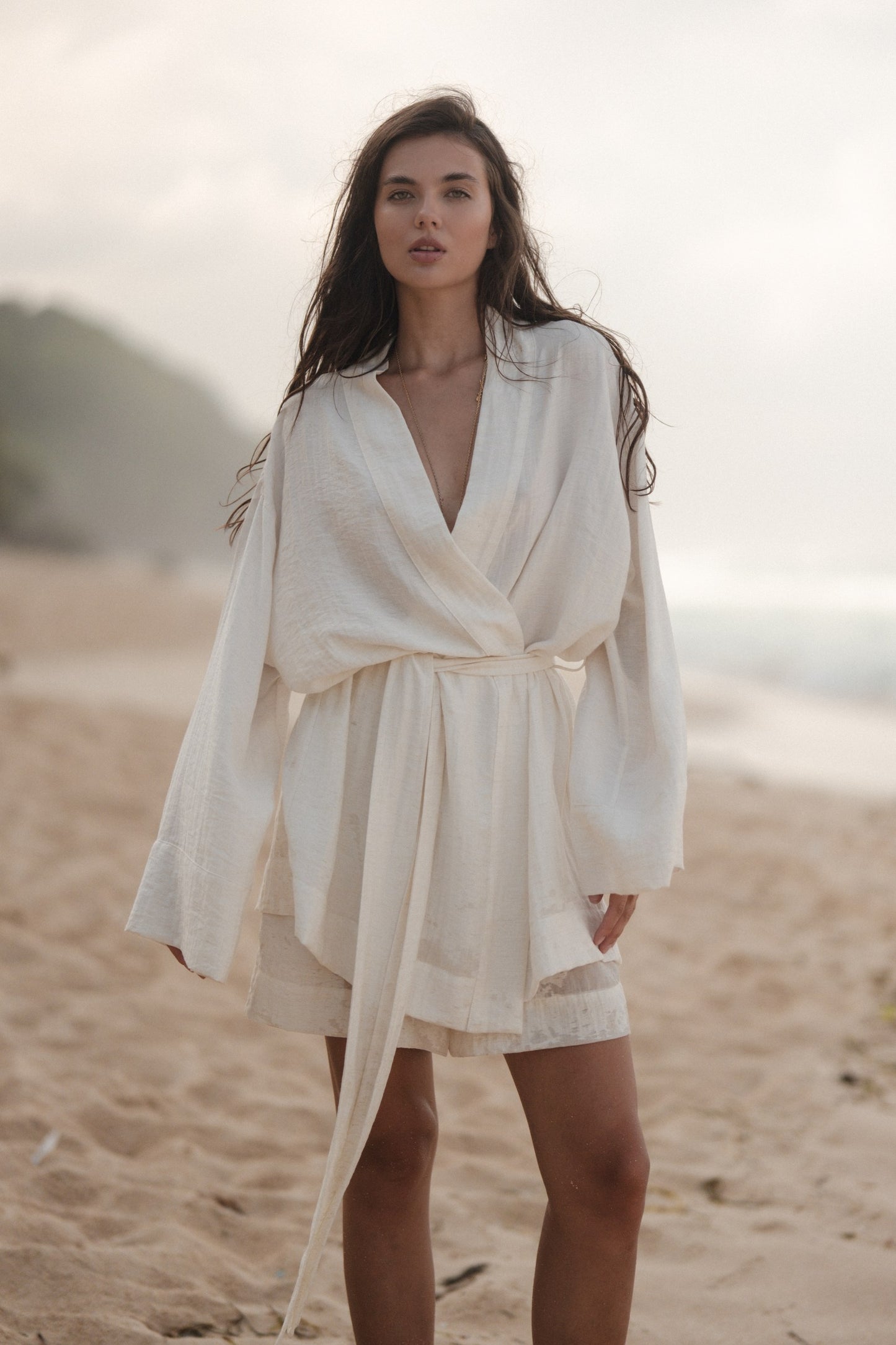 white linen kimono dress Light Weight Linen Embroidered Kimono Wrap Dress